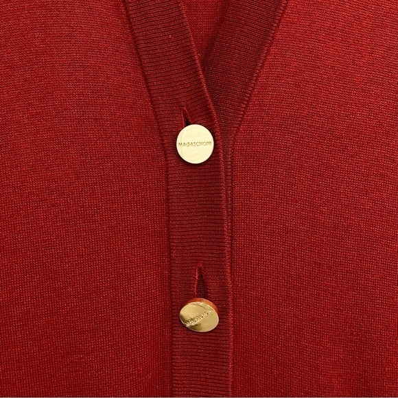 Magaschoni | Silk Cashmere Long Cardigan Maroon Button Front Size Small - Picture 3 of 7
